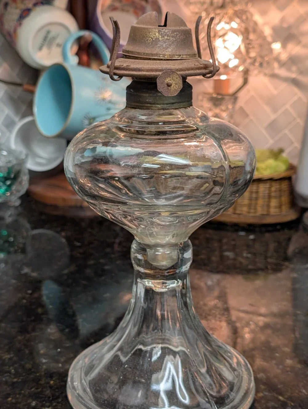 antique clear glass kerosene Lamp